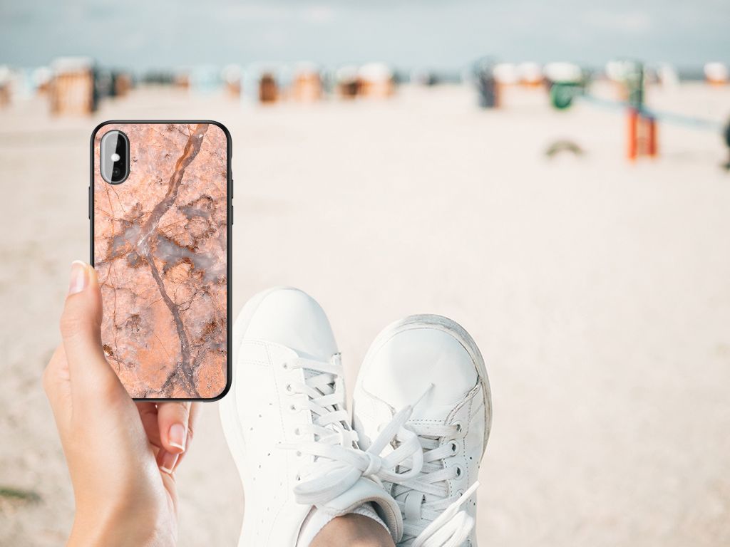 iPhone X | Xs Marmeren Print Telefoonhoesje Marmer Oranje B2C Telecom