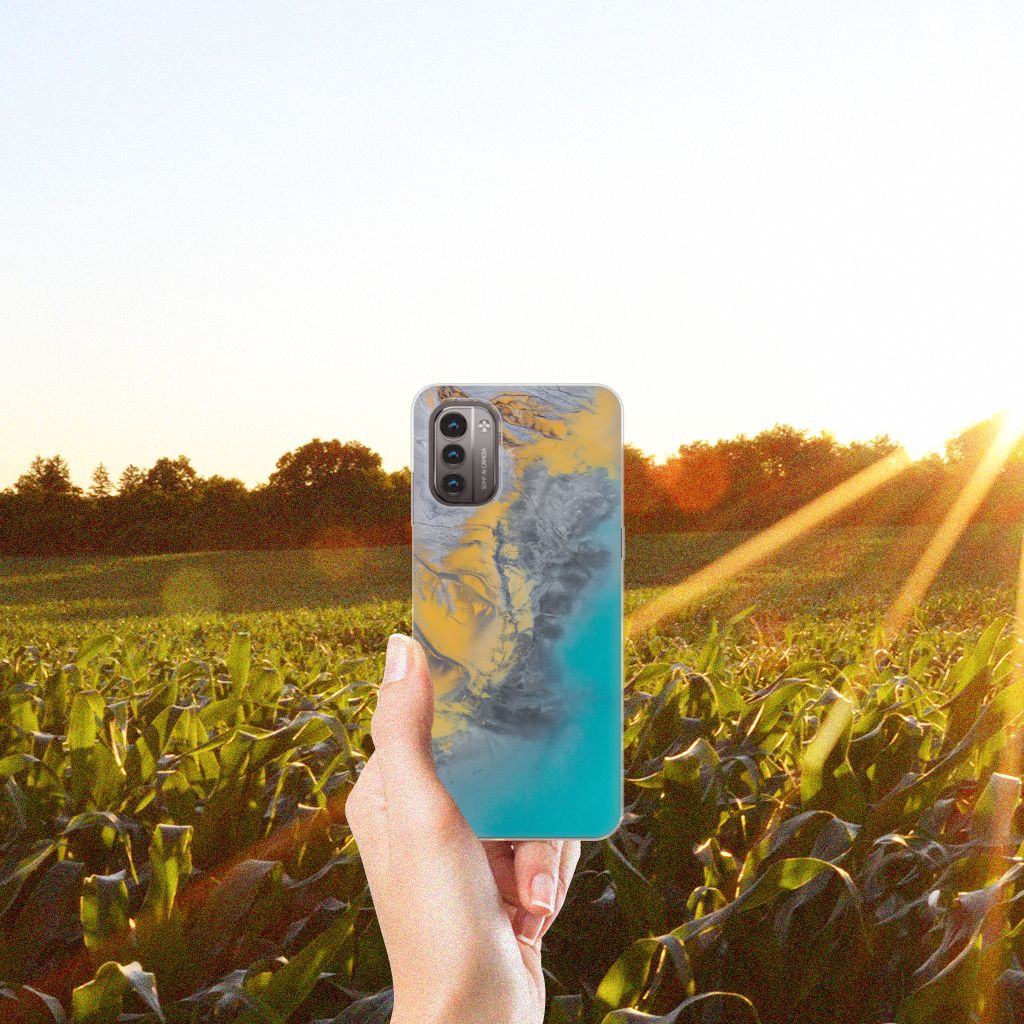 Nokia G21 | G11 TPU Siliconen Hoesje Marble Blue Gold