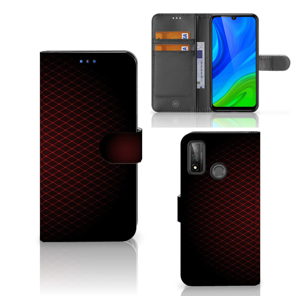 Huawei P Smart 2020 Telefoon Hoesje Geruit Rood met ruimte voor 3 pasjes en opvallend design.