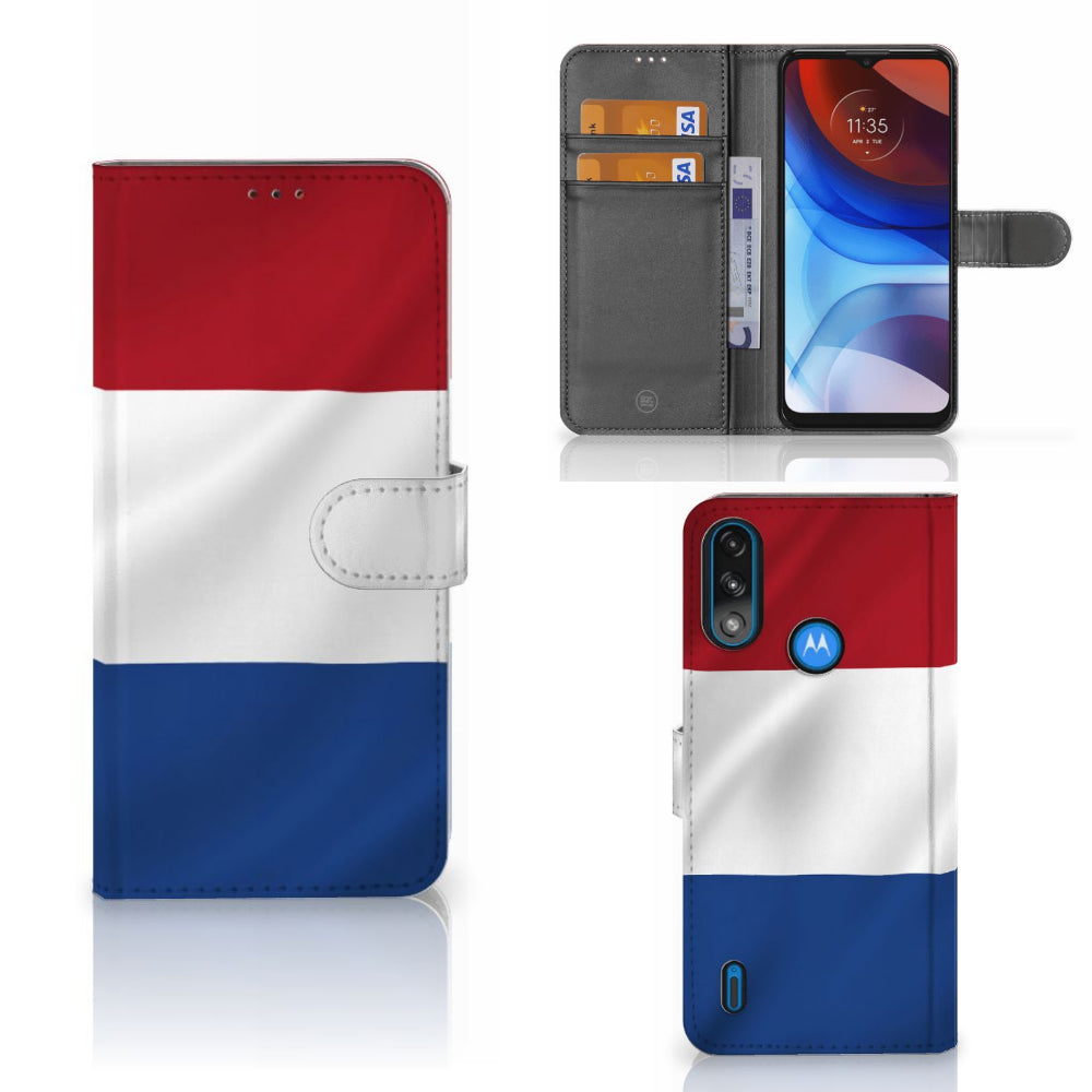 Motorola Moto E7i Power | E7 Power Bookstyle Case Nederlandse Vlag met design van Nederlandse vlag en ruimte voor pasjes.