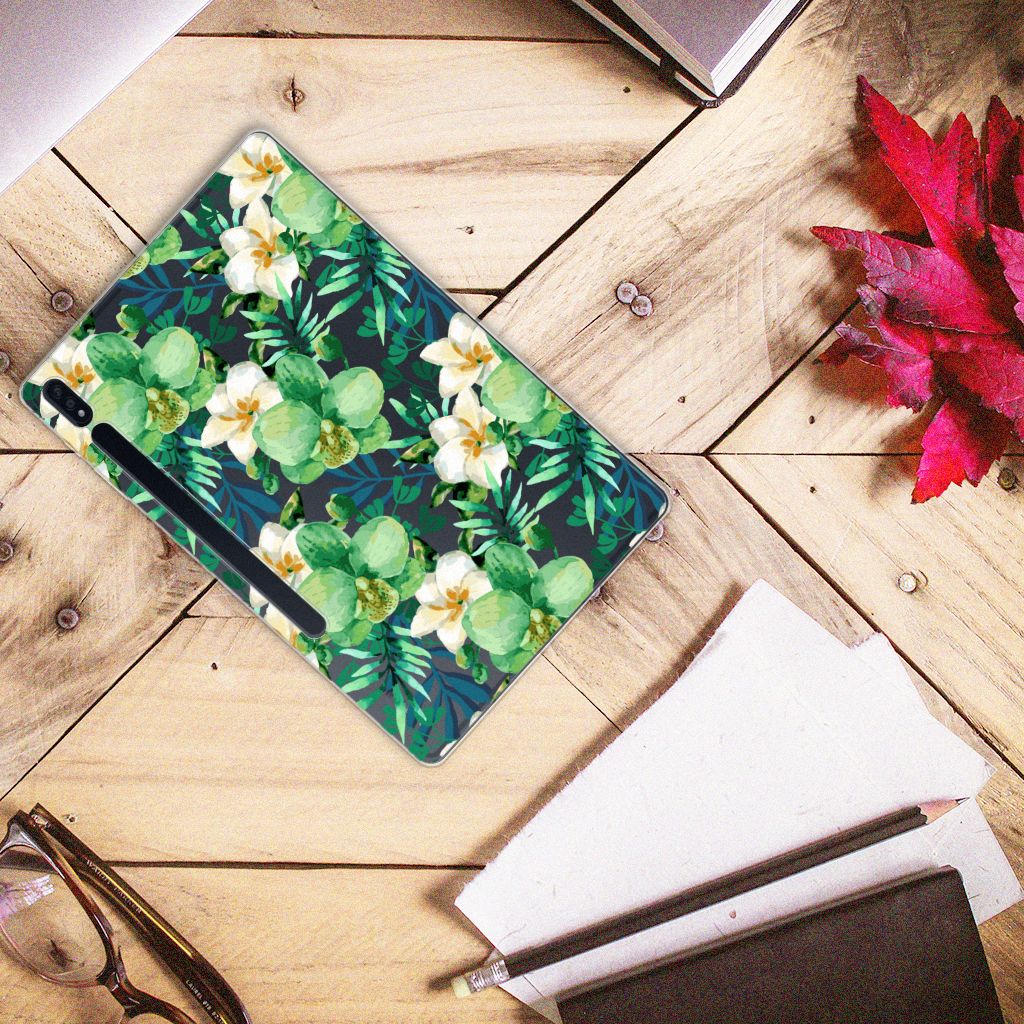 Samsung Galaxy Tab S7 Plus | S8 Plus Siliconen Hoesje Orchidee Groen - B2C Telecom
