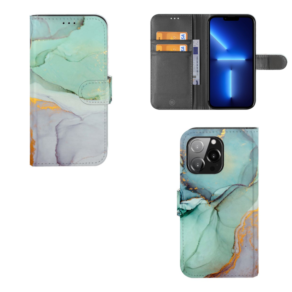 Hoesje voor iPhone 13 Pro Watercolor Mix met prachtig kleurenontwerp en ruimte voor pasjes.