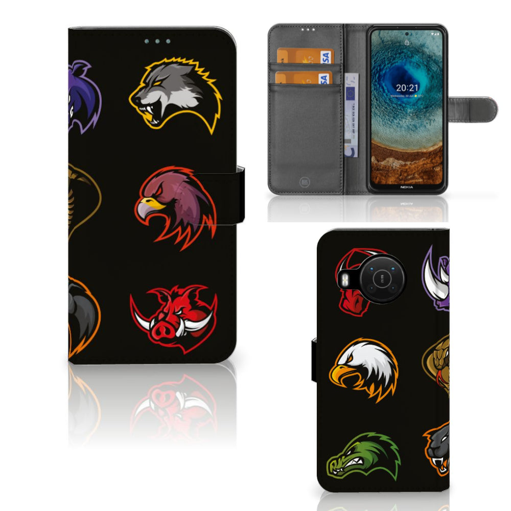 Nokia X10 | Nokia X20 Leuk Hoesje Cartoon met verschillende dieren cartoons op zwarte achtergrond