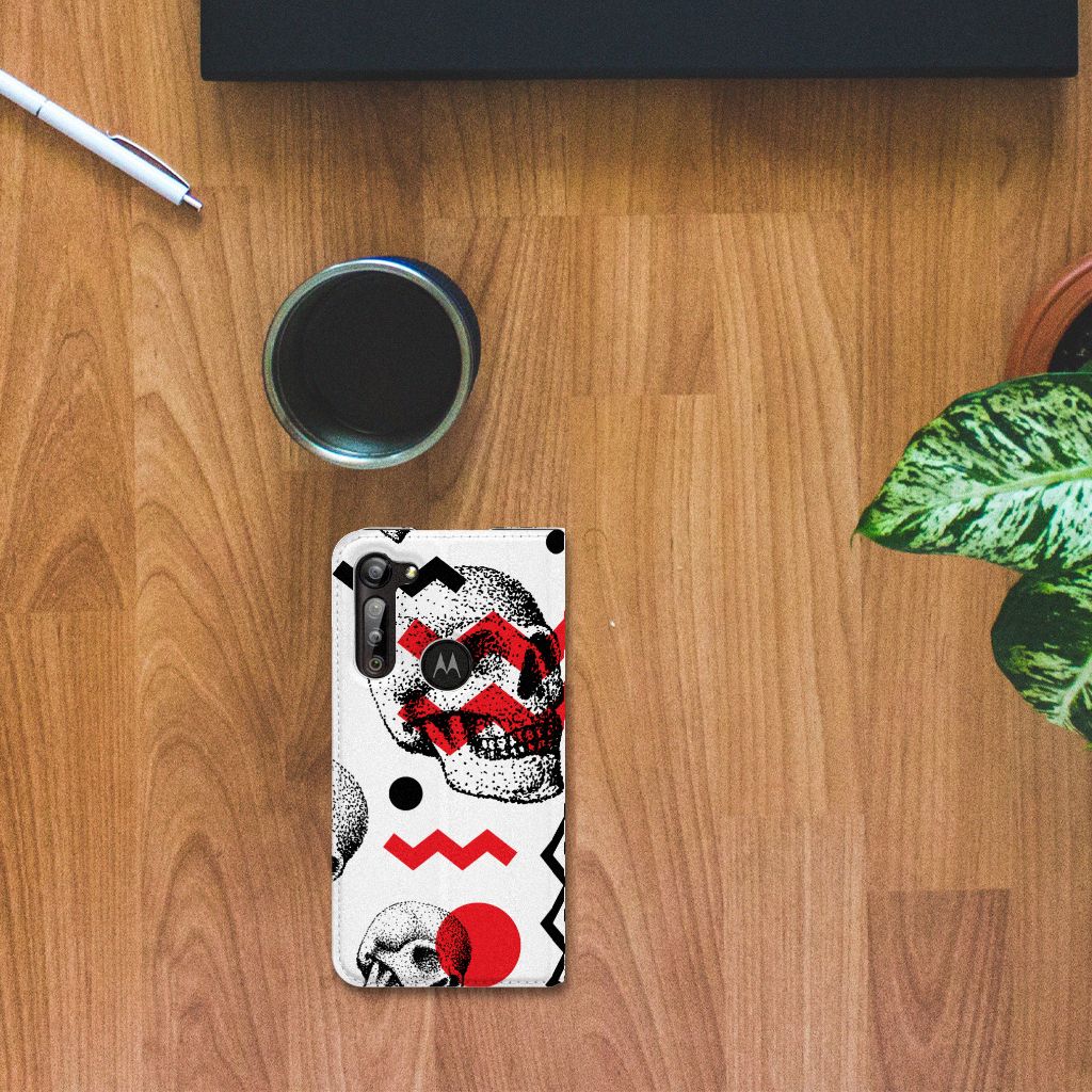 Mobiel BookCase Motorola Moto G8 Power Skull Red - B2C Telecom
