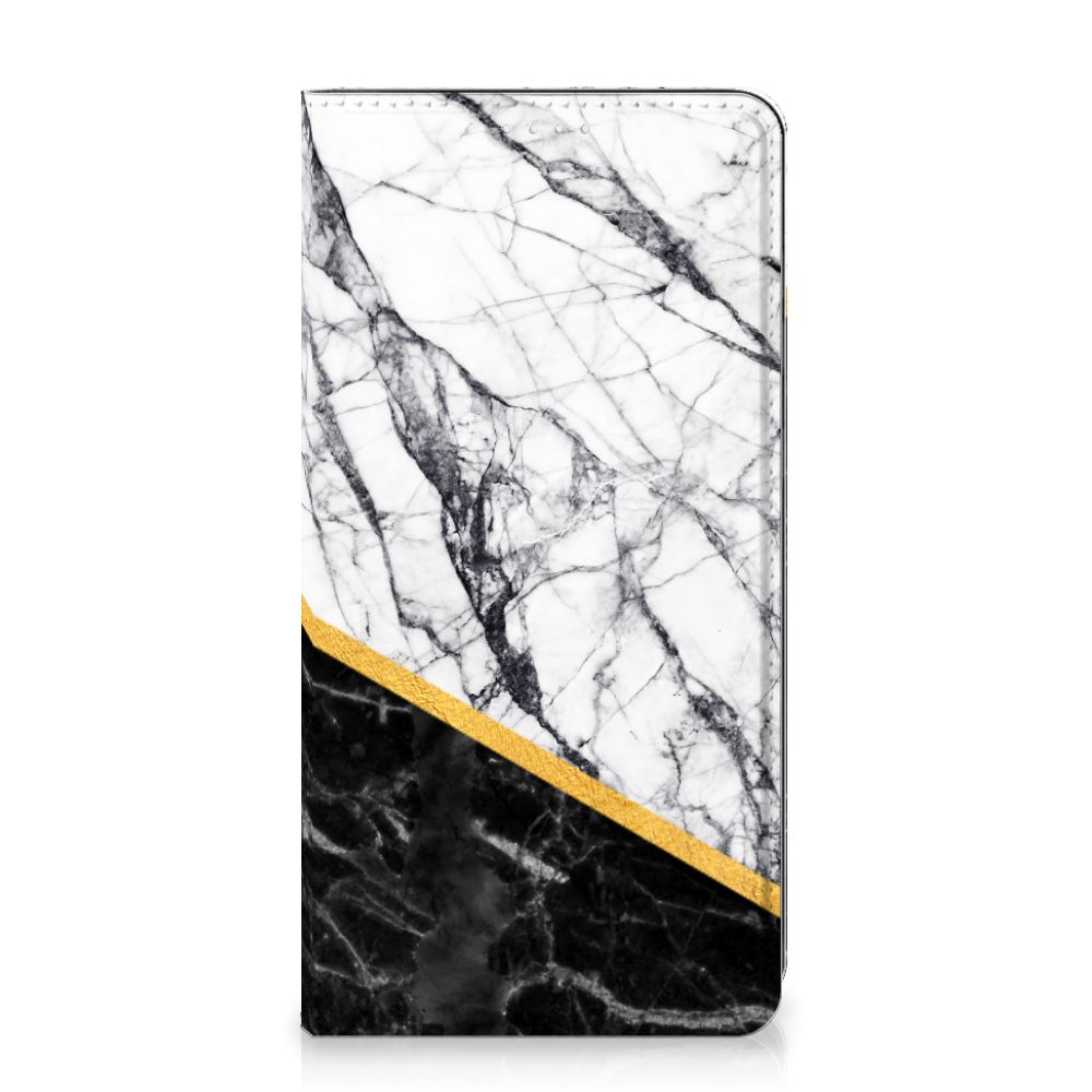 Samsung Galaxy S20 FE Standcase Marmer Wit Zwart - Origineel Cadeau Man - B2C Telecom