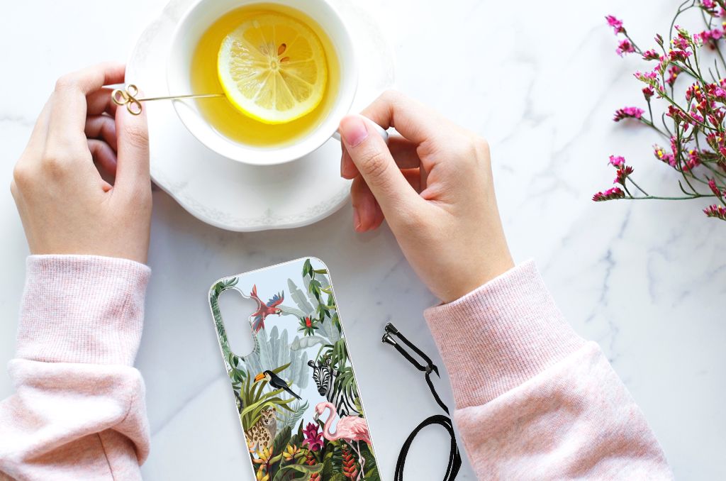 Case Anti-shock voor Samsung Galaxy A14 5G Jungle met een kopje thee en schijfje citroen.