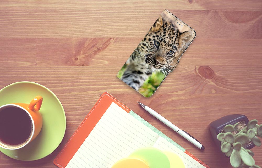OnePlus Nord N10 Telefoonhoesje met Pasjes Baby Luipaard