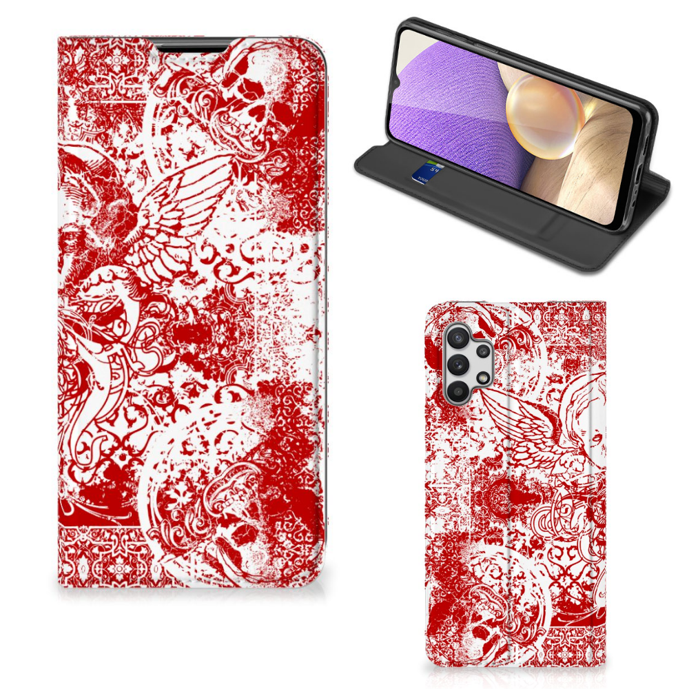 Mobiel BookCase Samsung Galaxy A32 5G Angel Skull Rood - B2C Telecom