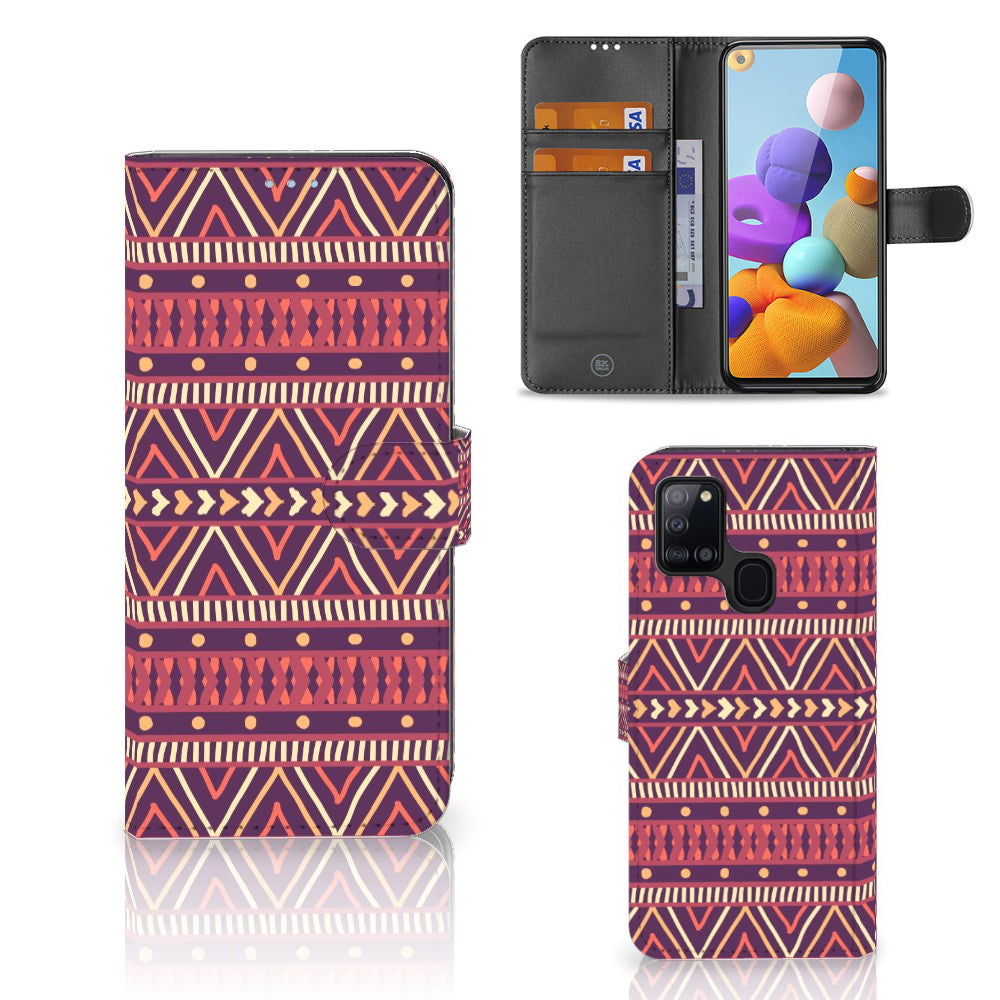 Samsung Galaxy A21s Telefoon Hoesje Aztec Paars
