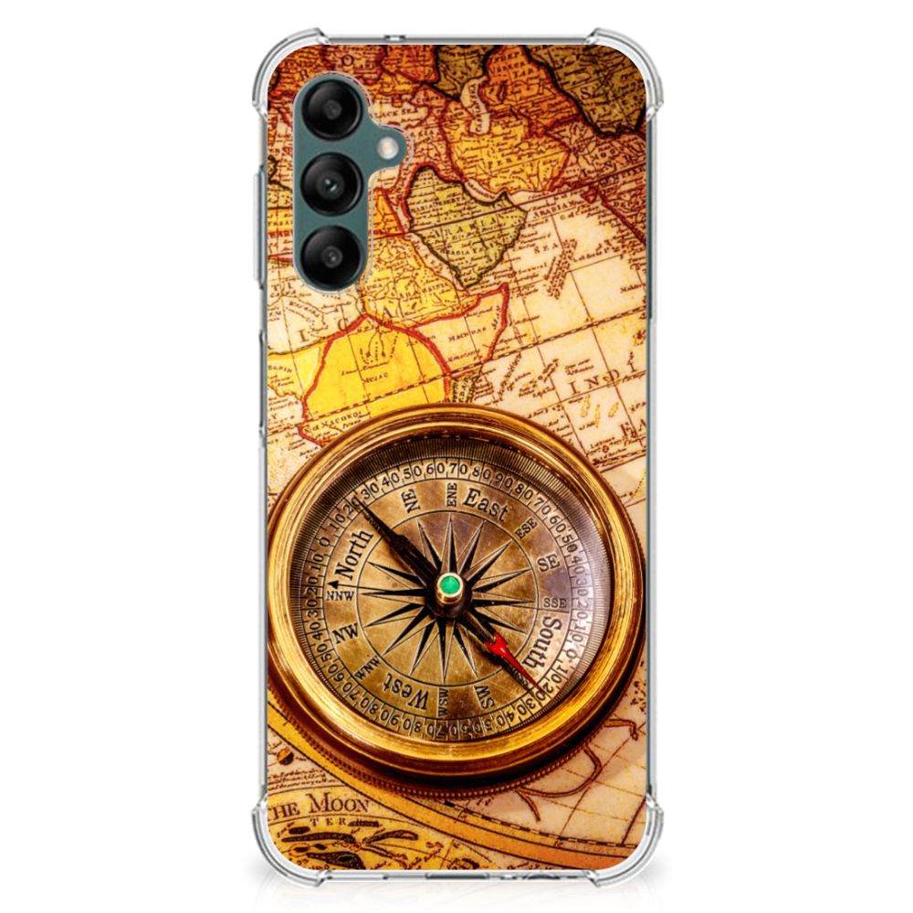Samsung Galaxy A14 5G/4G Telefoonhoesje met valbescherming Kompas met kompas op een oud kaartdesign.