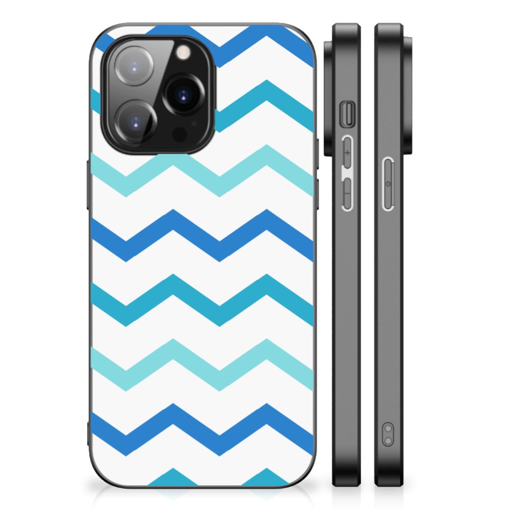 iPhone 14 Pro Max Back Case Zigzag Blauw