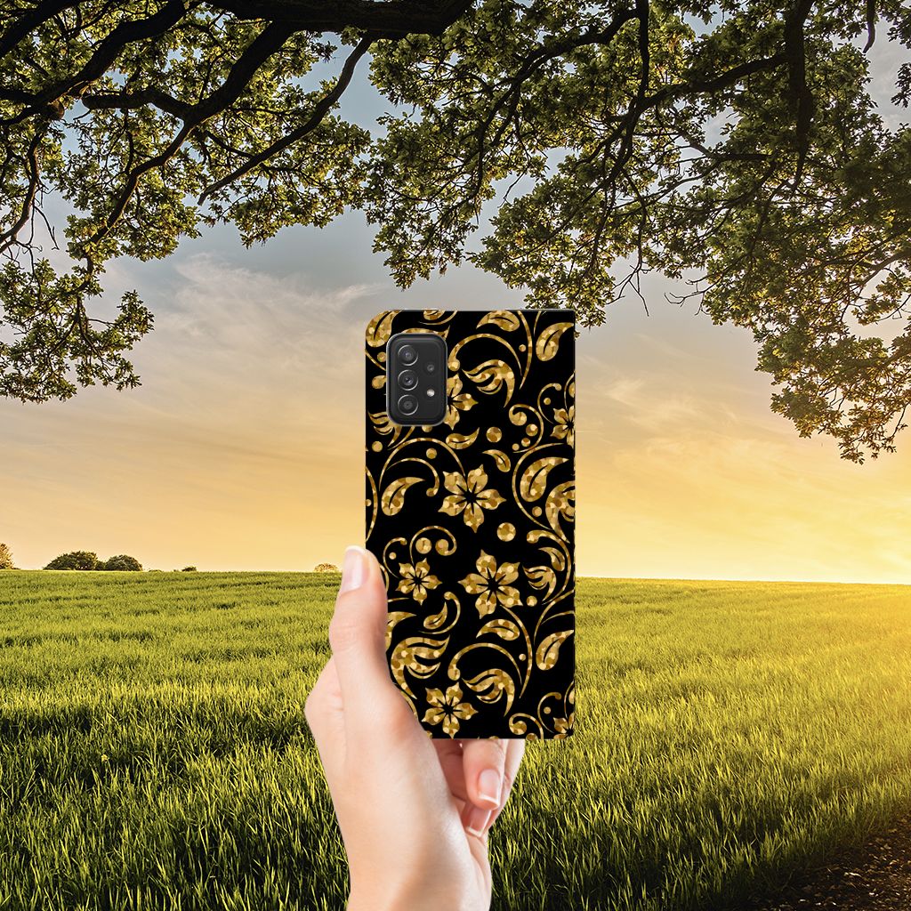 Samsung Galaxy A03s Smart Cover Gouden Bloemen - B2C Telecom