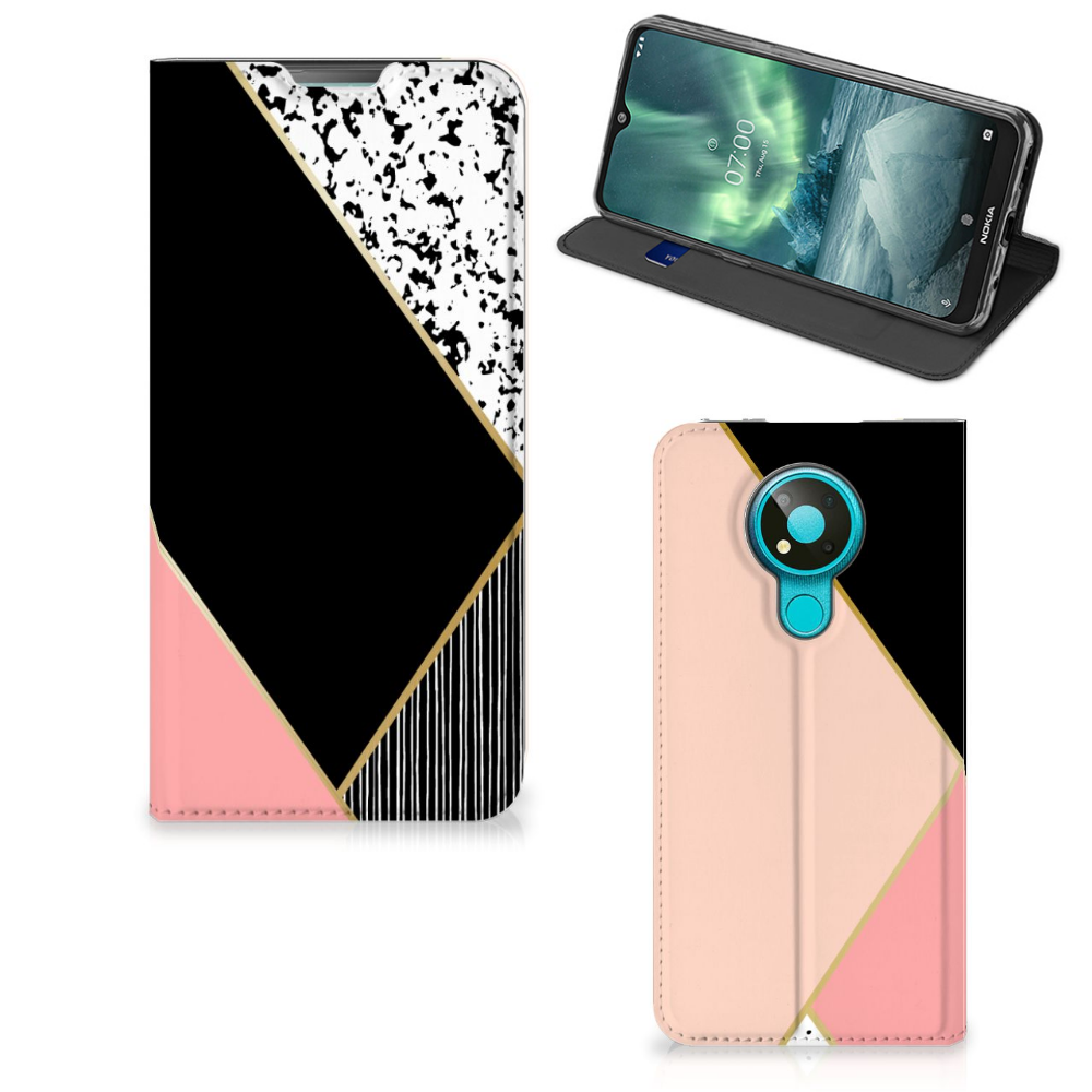 Nokia 3.4 Stand Case Zwart Roze Vormen - B2C Telecom