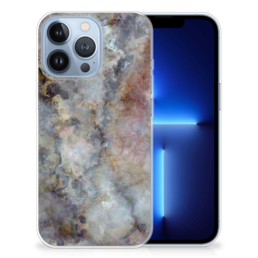 Apple iPhone 13 Pro TPU Siliconen Hoesje Marmer Grijs met een uniek marmerdesign voor stijlvolle bescherming.