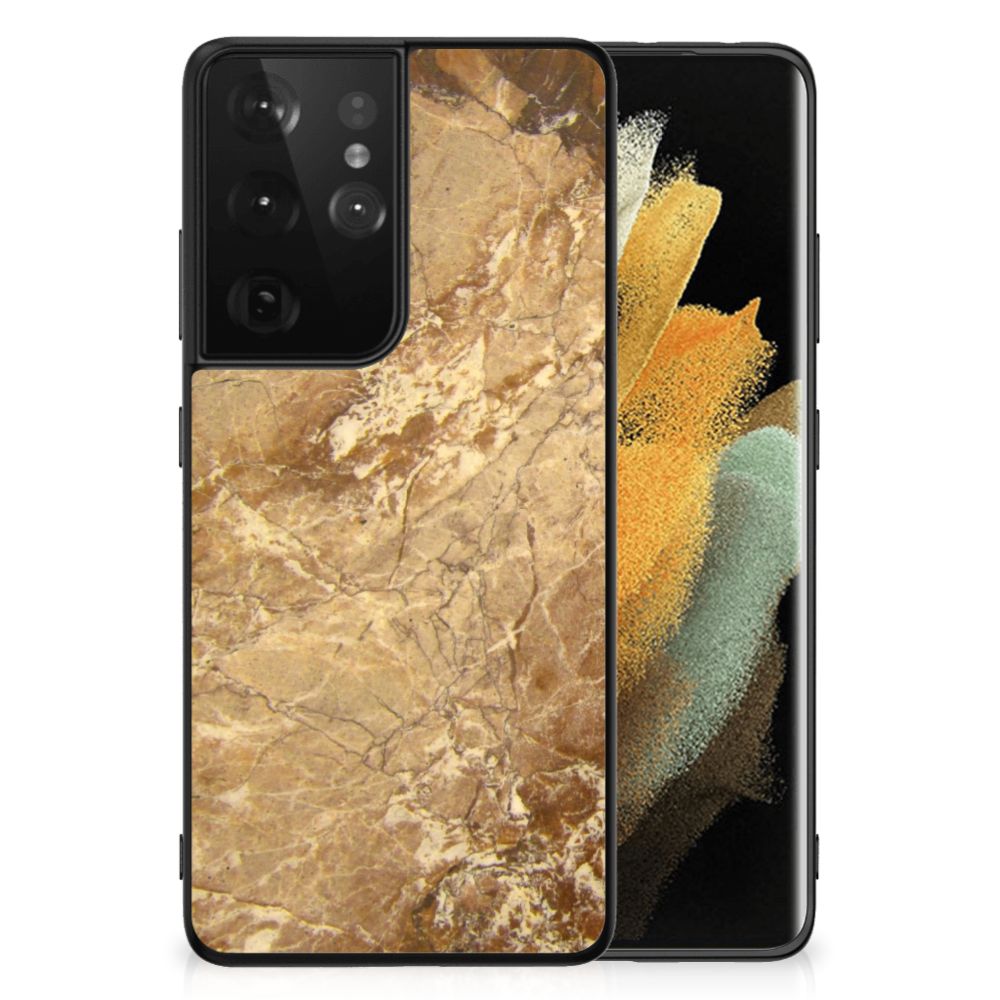 Samsung Galaxy S21 Ultra Marmeren Print Telefoonhoesje Marmer Creme B2C Telecom