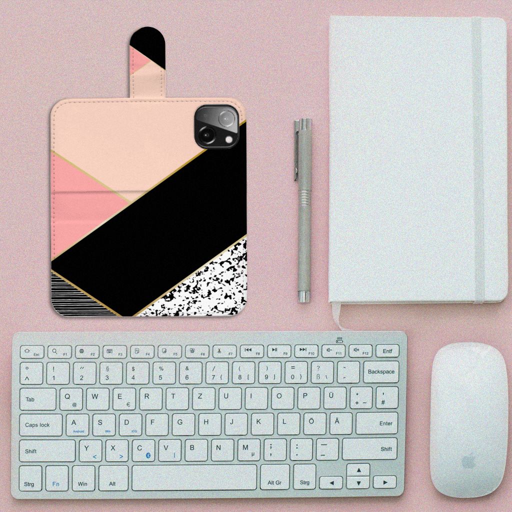 iPhone 13 Mini Book Case Zwart Roze Vormen