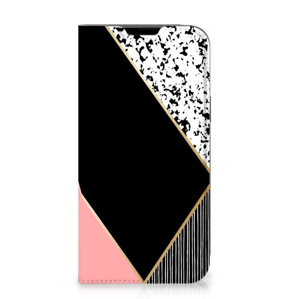 iPhone 14 Plus Stand Case Zwart Roze Vormen