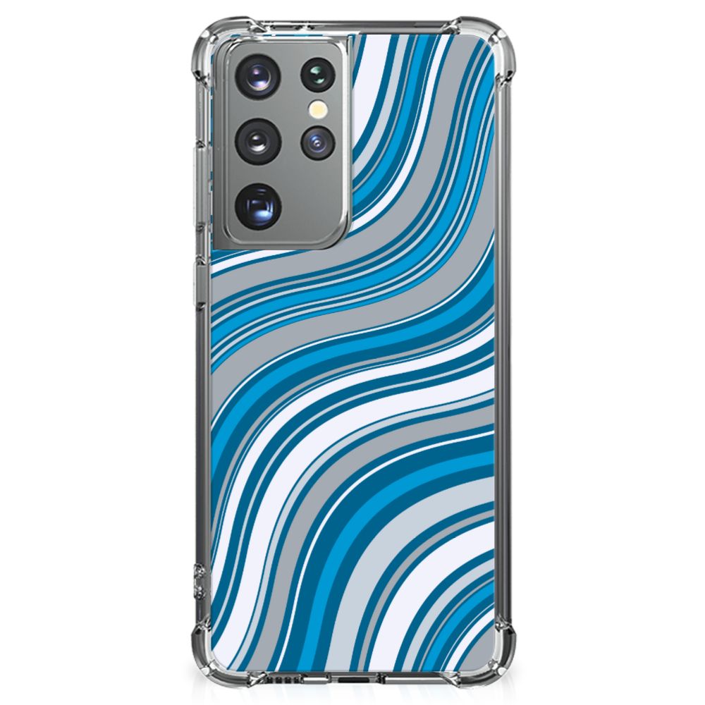 Samsung Galaxy S21 Ultra Doorzichtige Silicone Hoesje Waves Blue B2C Telecom
