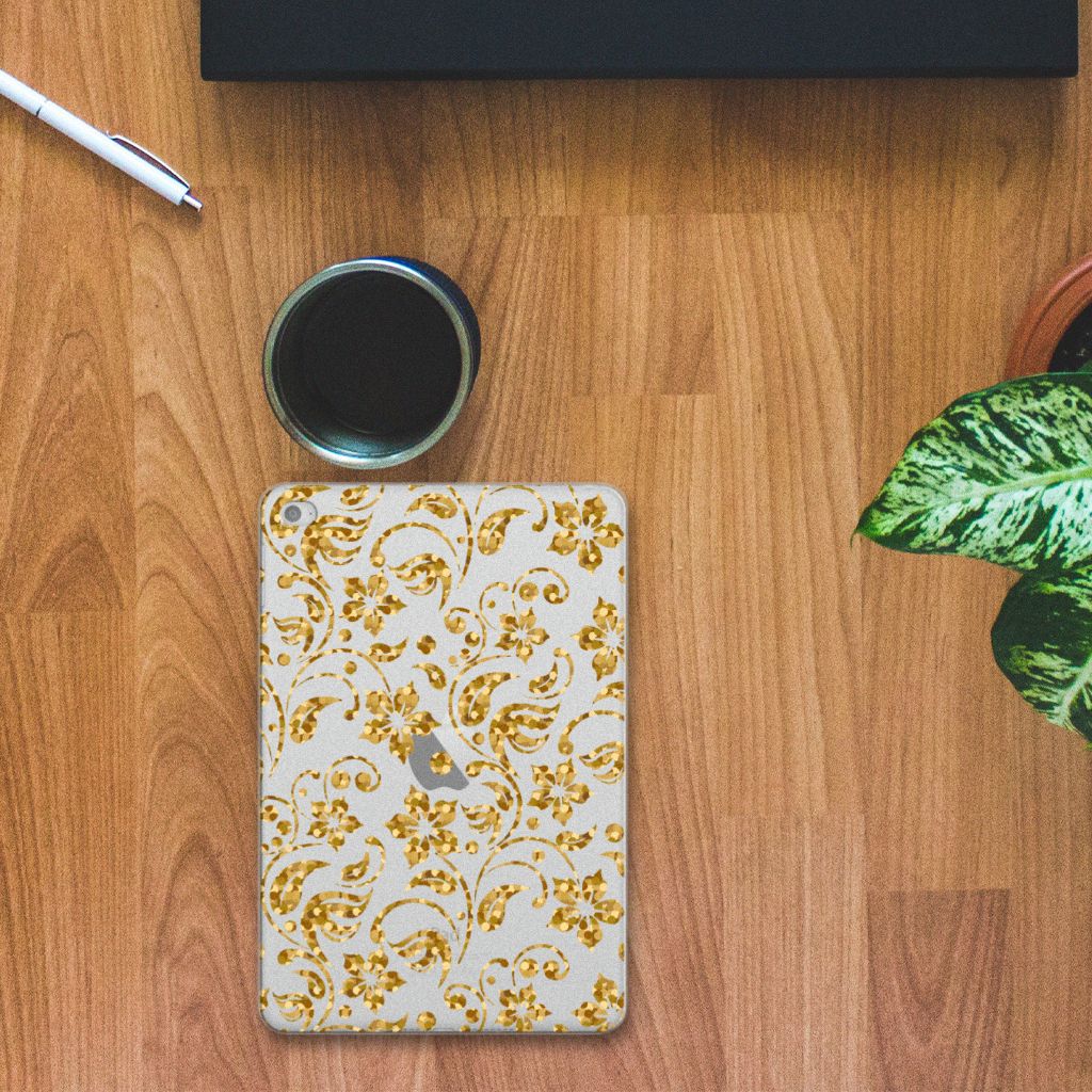 Apple iPad Mini 4 | Mini 5 (2019) Siliconen Hoesje Gouden Bloemen