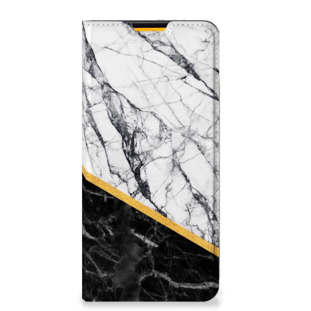 Samsung Galaxy M52 Standcase Marmer Wit Zwart - Origineel Cadeau Man - B2C Telecom
