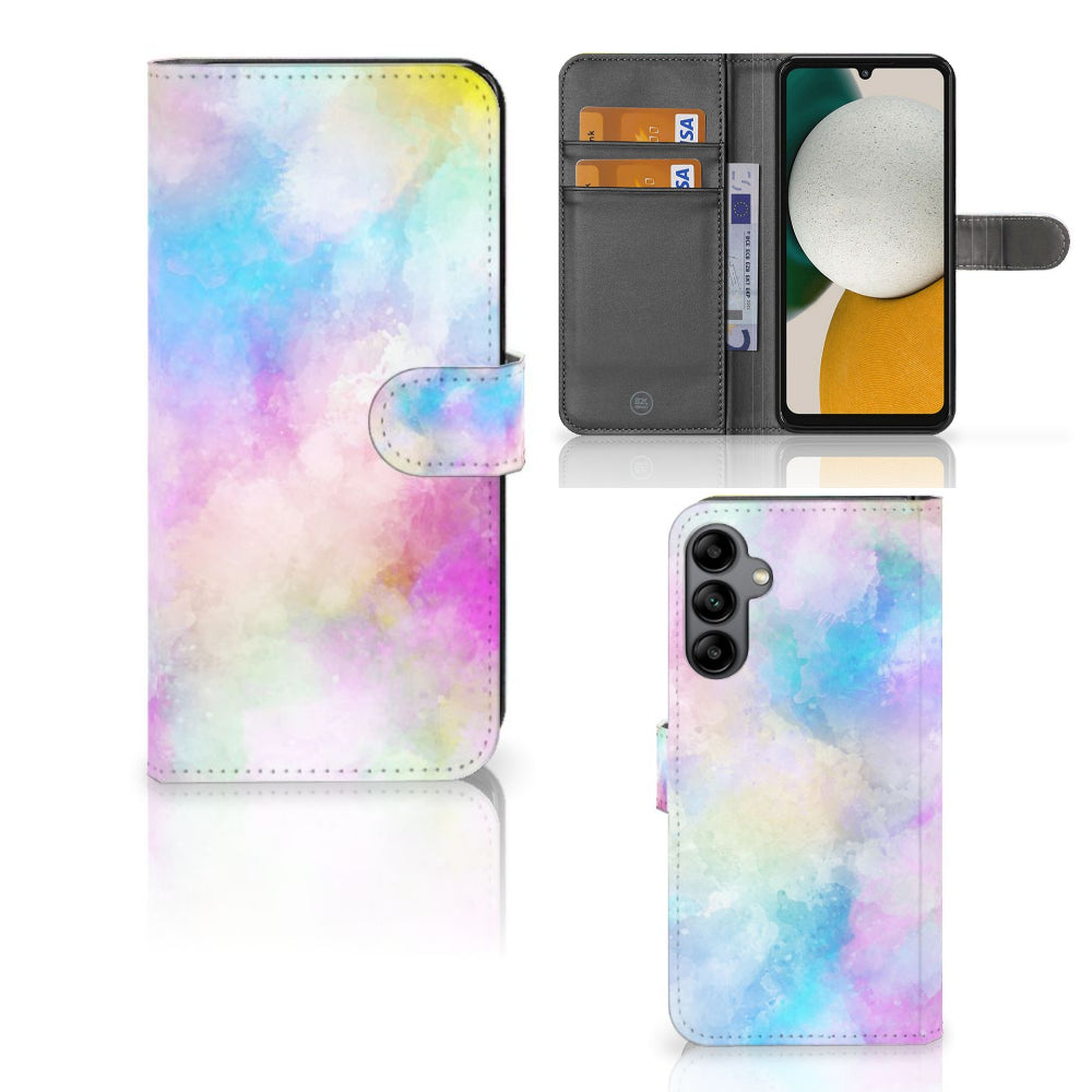 Hoesje Samsung Galaxy A34 Watercolor Light met pastelkleuren en pasjeshouder voor unieke uitstraling.