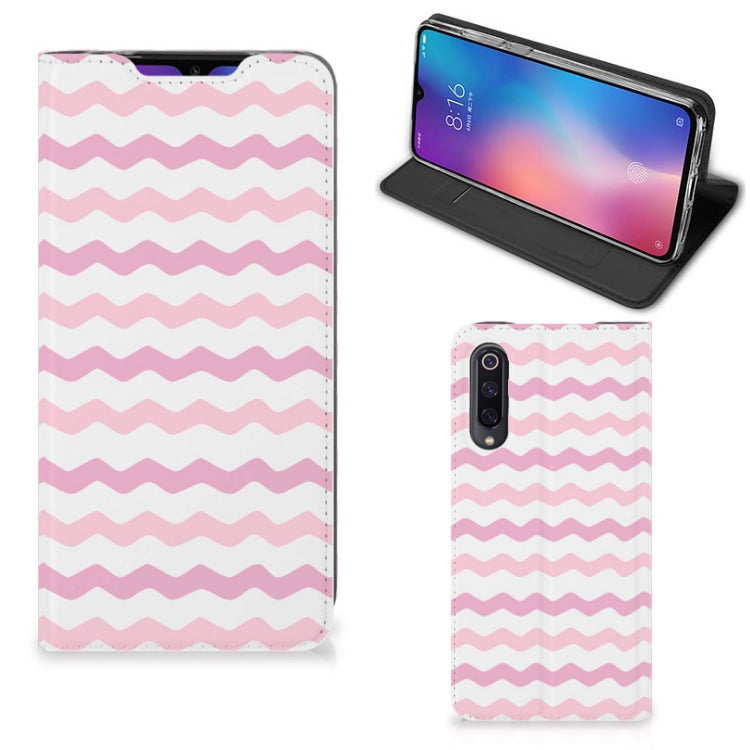 Xiaomi Mi 9 Hoesje met Magneet Waves Roze