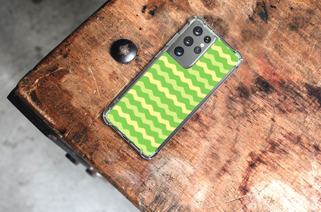 Samsung Galaxy S21 Ultra Doorzichtige Silicone Hoesje Waves Green B2C Telecom