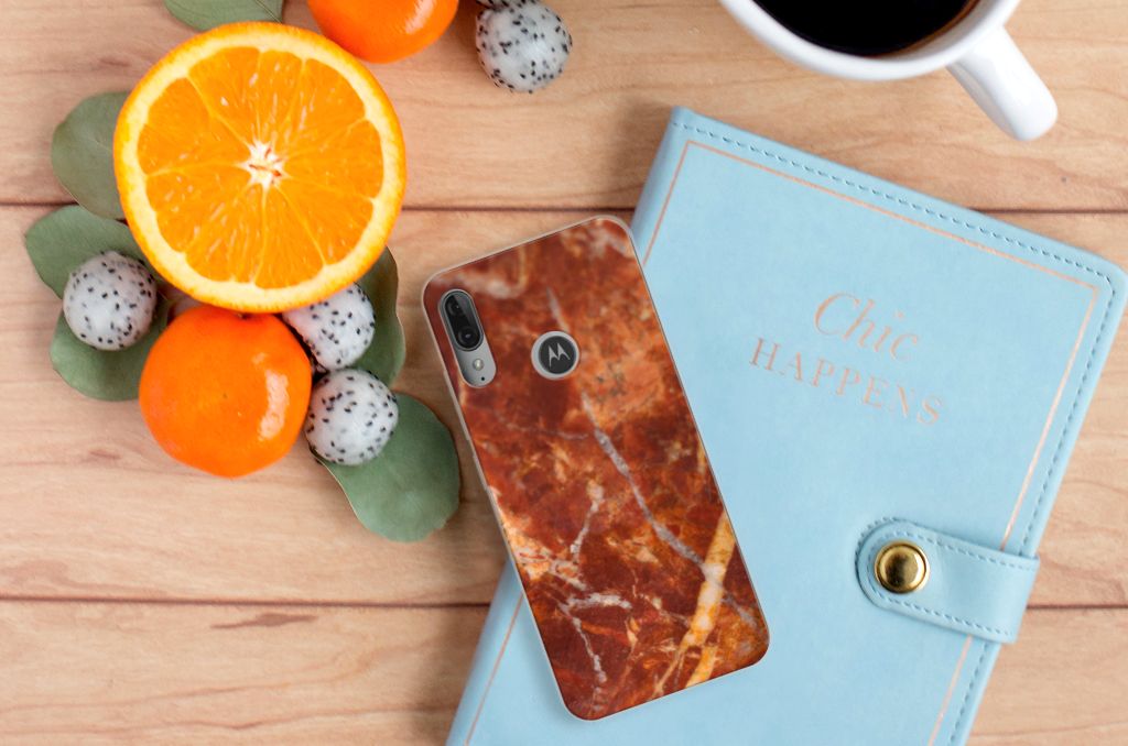 Motorola Moto E6 Plus TPU Siliconen Hoesje Marmer Bruin