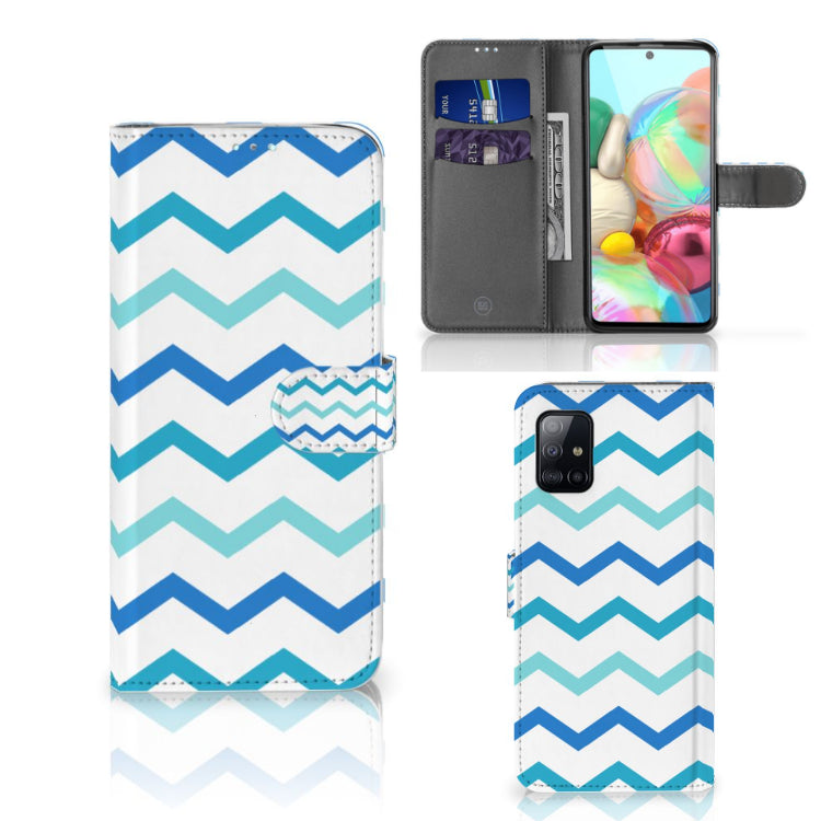 Samsung Galaxy A71 Telefoon Hoesje Zigzag Blauw