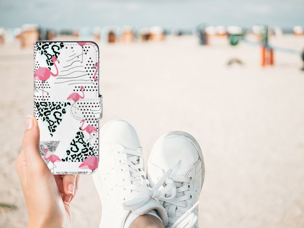 Samsung Galaxy M10 Telefoonhoesje met Pasjes Flamingo Triangle