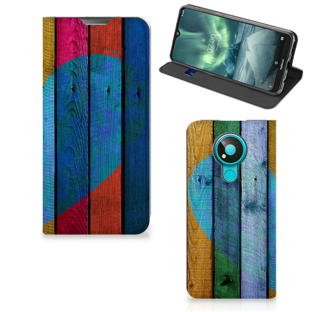 Nokia 3.4 Book Wallet Case Wood Heart - Cadeau voor je Vriend - B2C Telecom