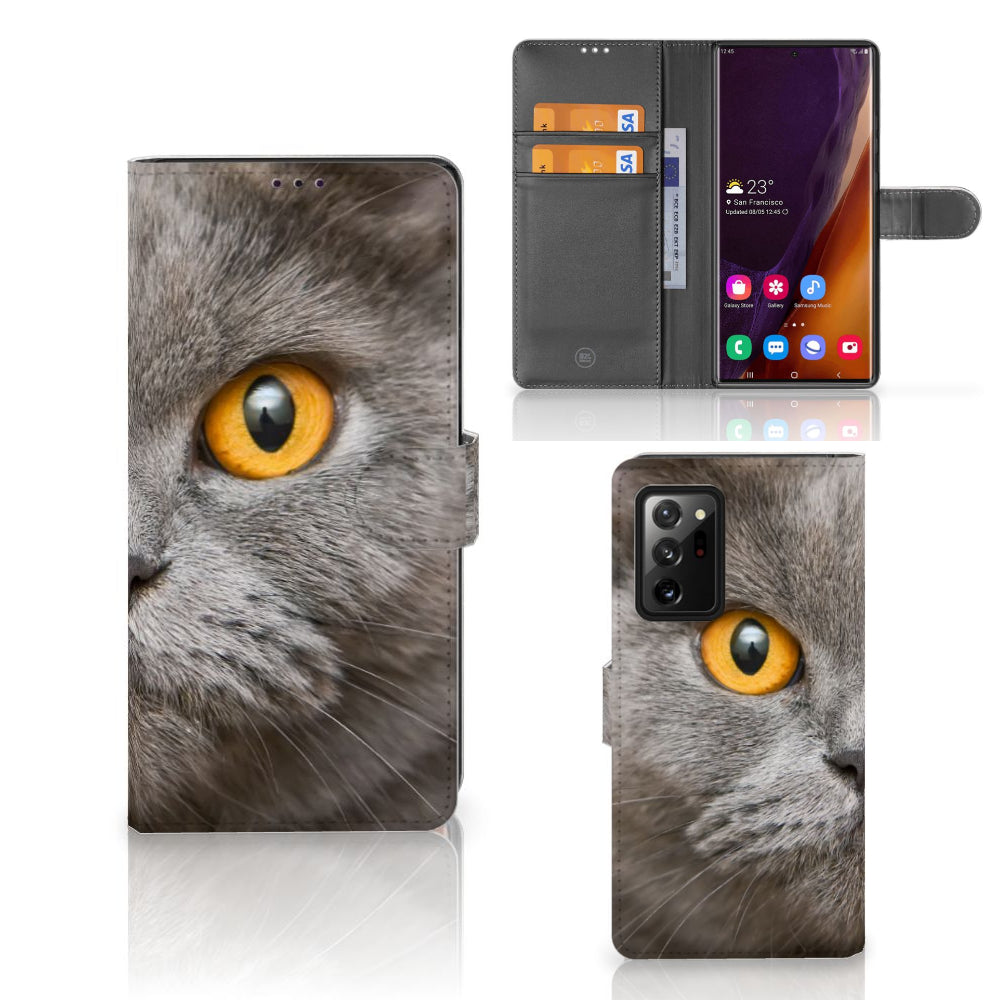 Telefoonhoesje met Pasjes Samsung Galaxy Note20 Ultra Britse Korthaar met indrukwekkend kattenontwerp.