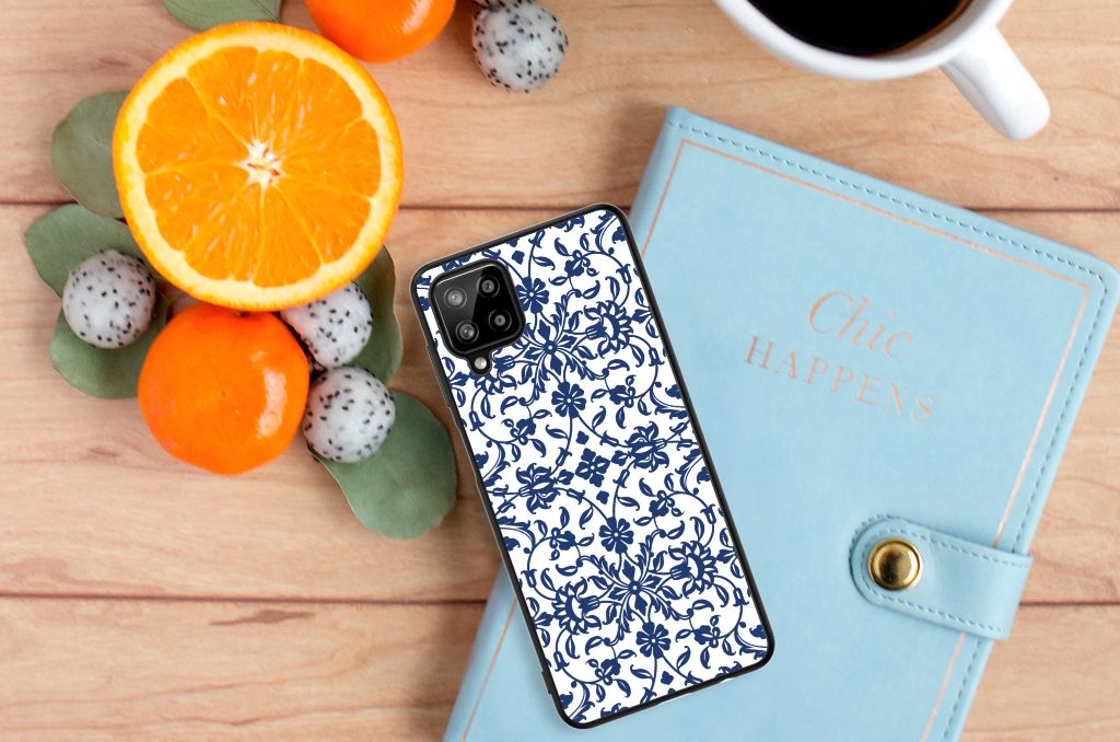 Samsung Galaxy A12 Bloemen Hoesje Flower Blue B2C Telecom