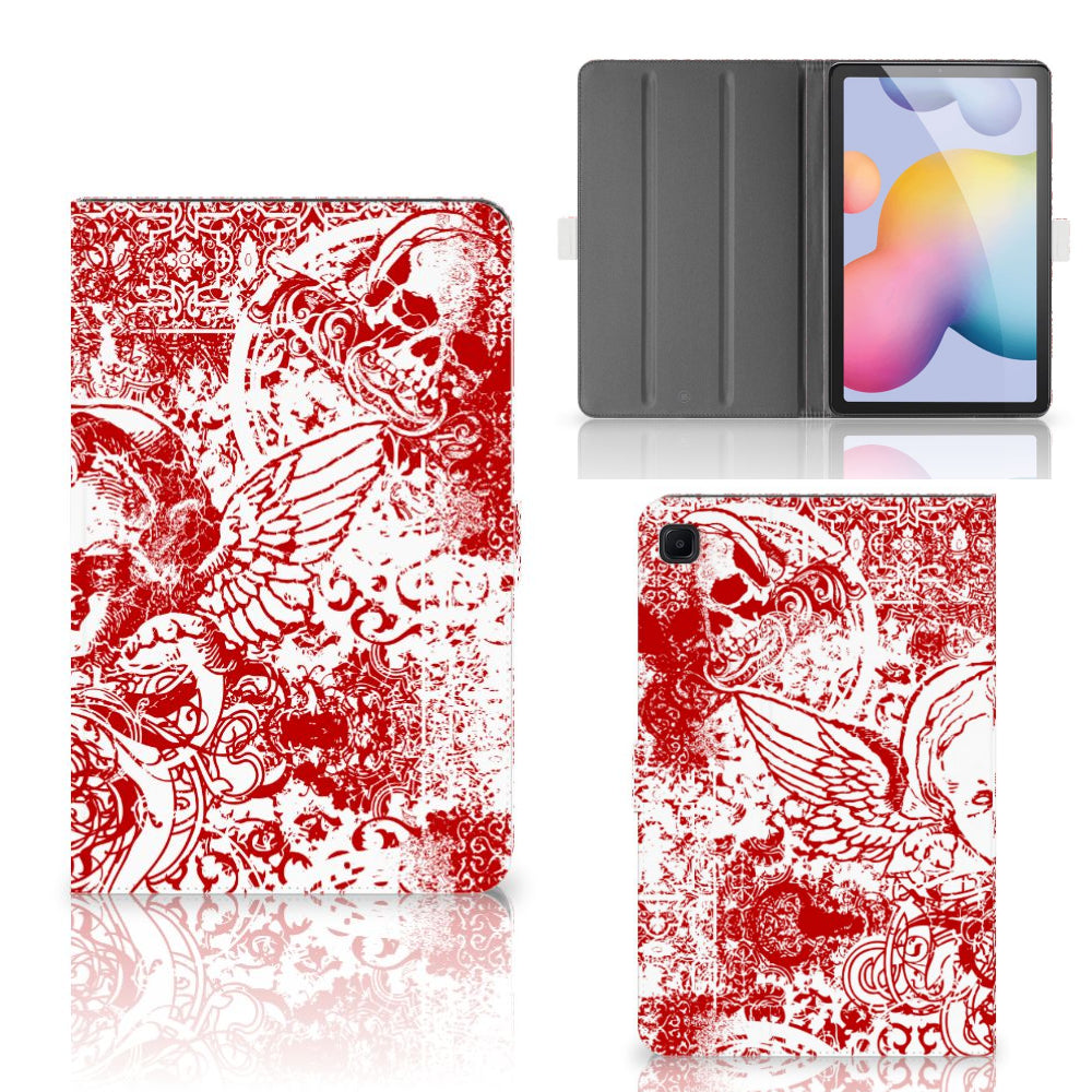 Tablettasje Samsung Galaxy Tab S6 Lite | S6 Lite (2022) Angel Skull Rood