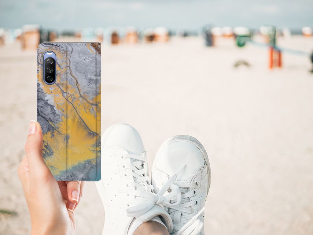 Sony Xperia 10 III Standcase Marble Blue Gold - B2C Telecom