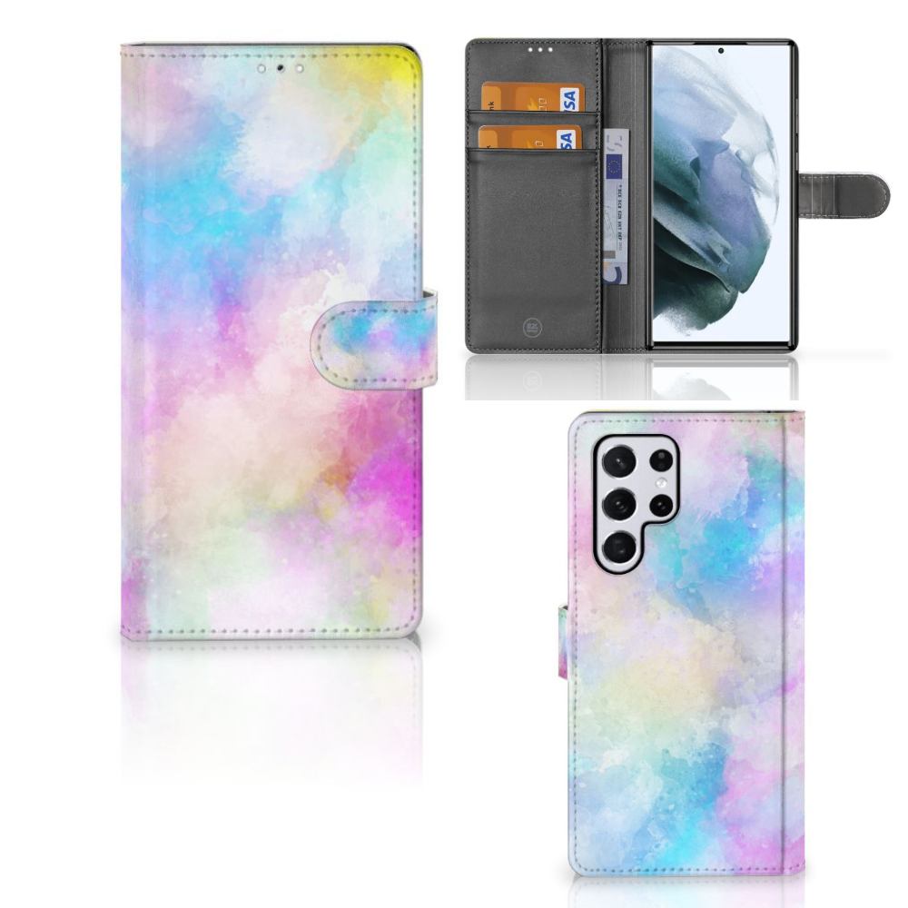 Hoesje Samsung Galaxy S22 Ultra Watercolor Light met pastelkleuren en pasjeshouder