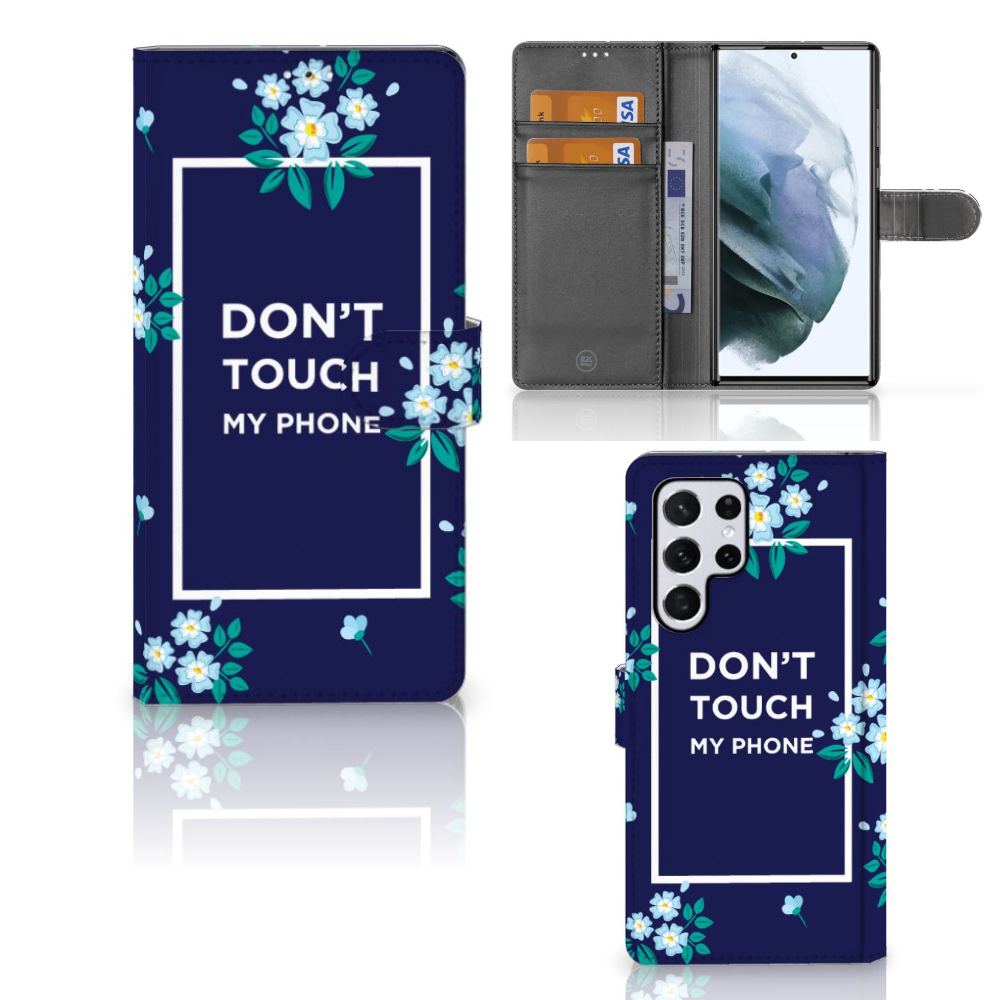 Samsung Galaxy S22 Ultra Portemonnee Hoesje Flowers Blue DTMP