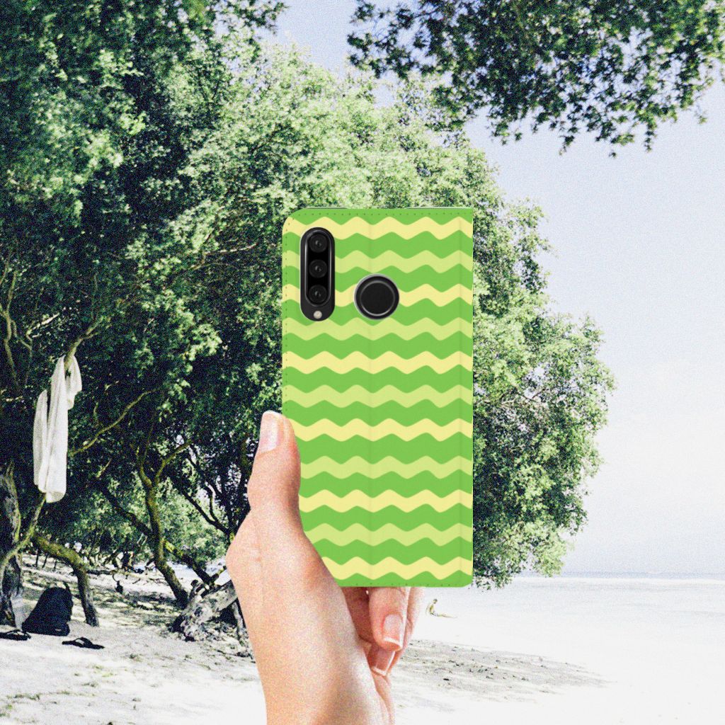 Huawei P30 Lite New Edition Hoesje met Magneet Waves Green