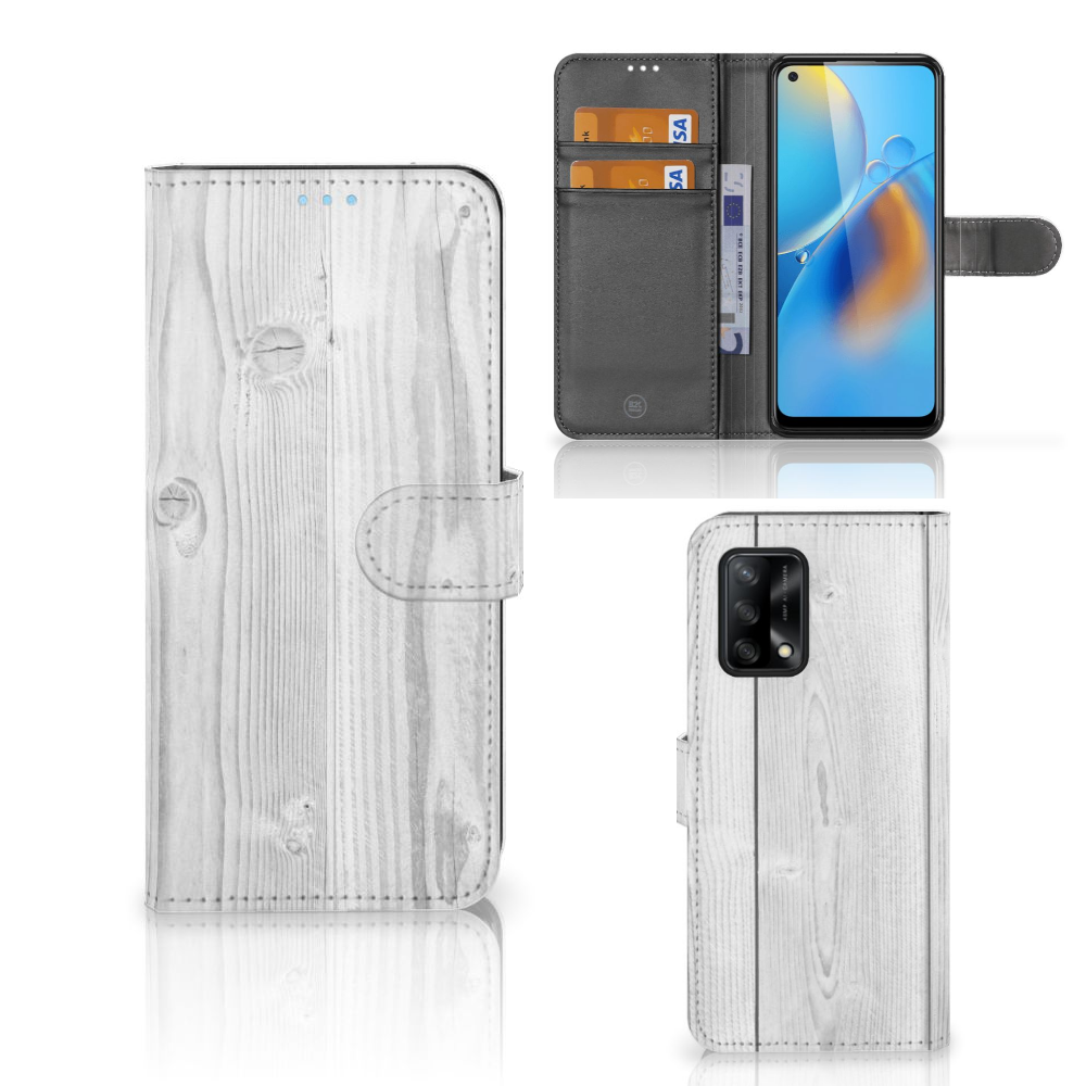 OPPO A74 4G Book Style Case White Wood