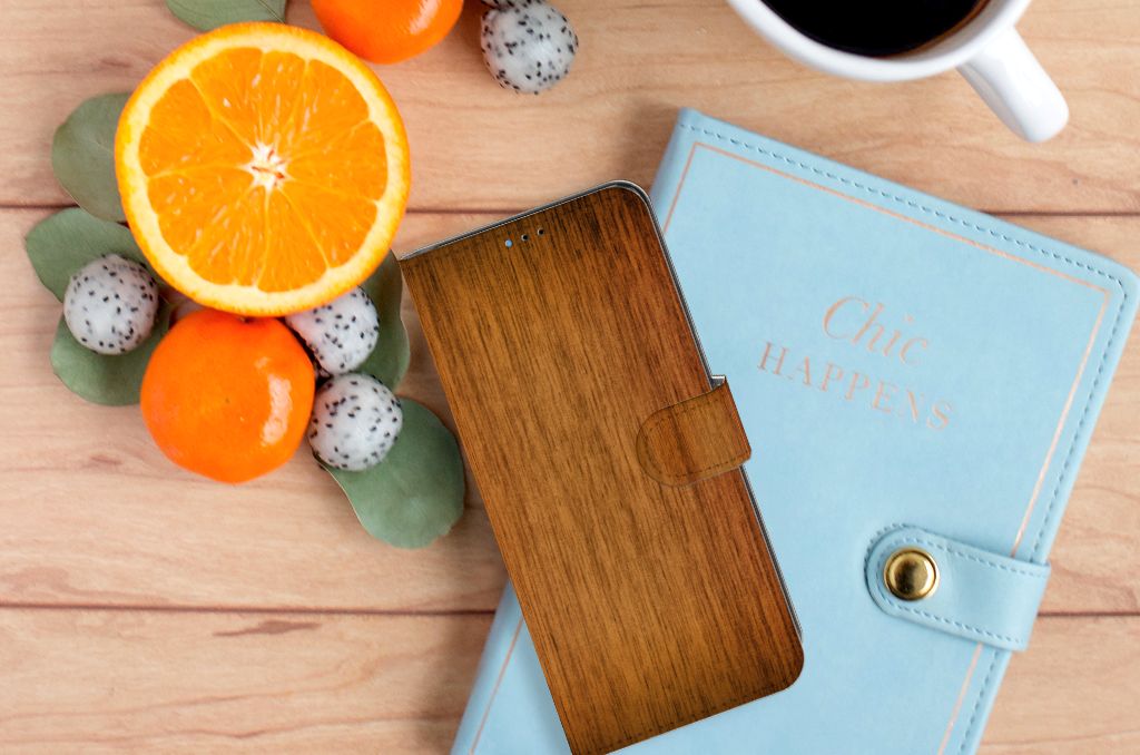 Motorola Moto E20 | E30 | E40 Book Style Case Donker Hout