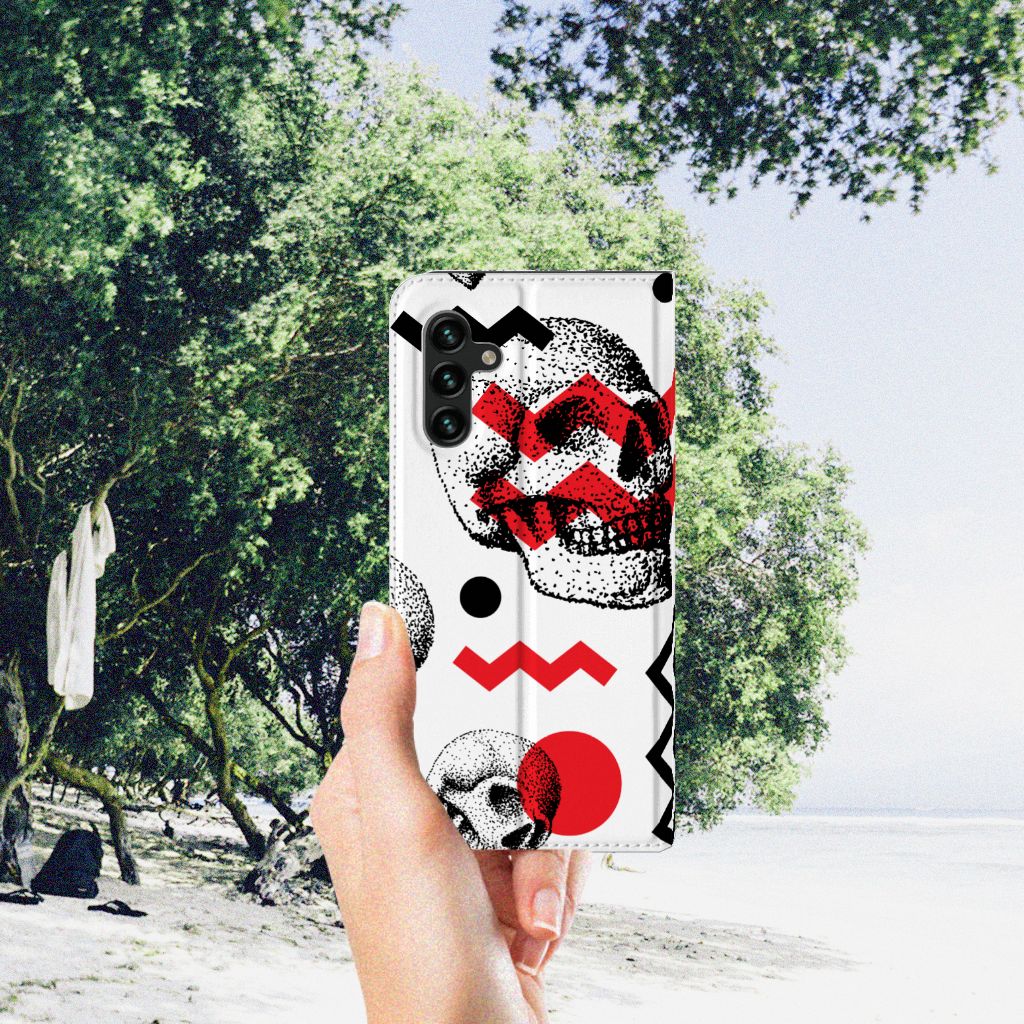 Mobiel BookCase Samsung Galaxy A13 (5G) | Samsung Galaxy A04s Skull Red - B2C Telecom