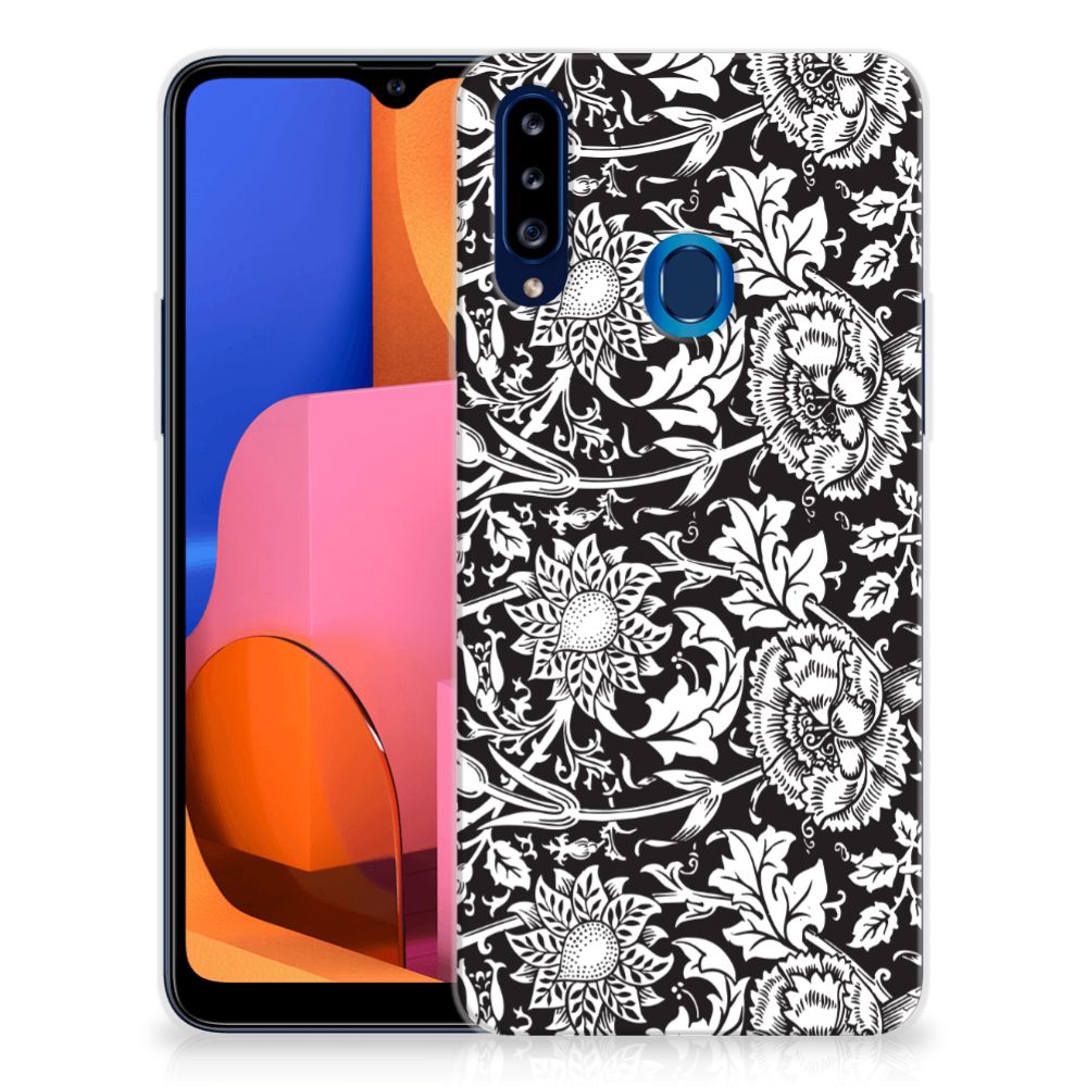 Samsung Galaxy A20s TPU Case Black Flowers
