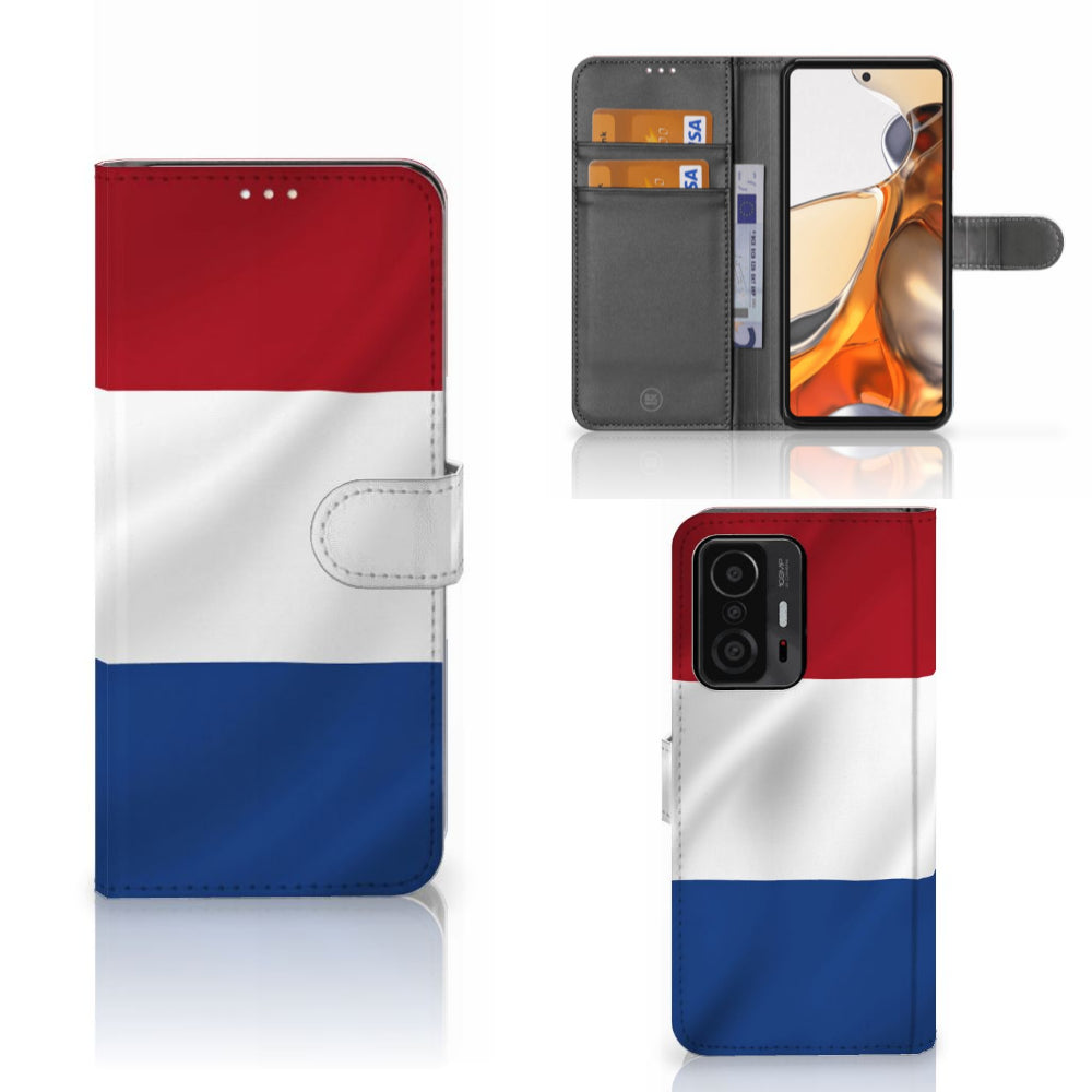 Xiaomi 11T | 11T Pro Bookstyle Case Nederlandse Vlag in verschillende hoeken met pasjeshouders.