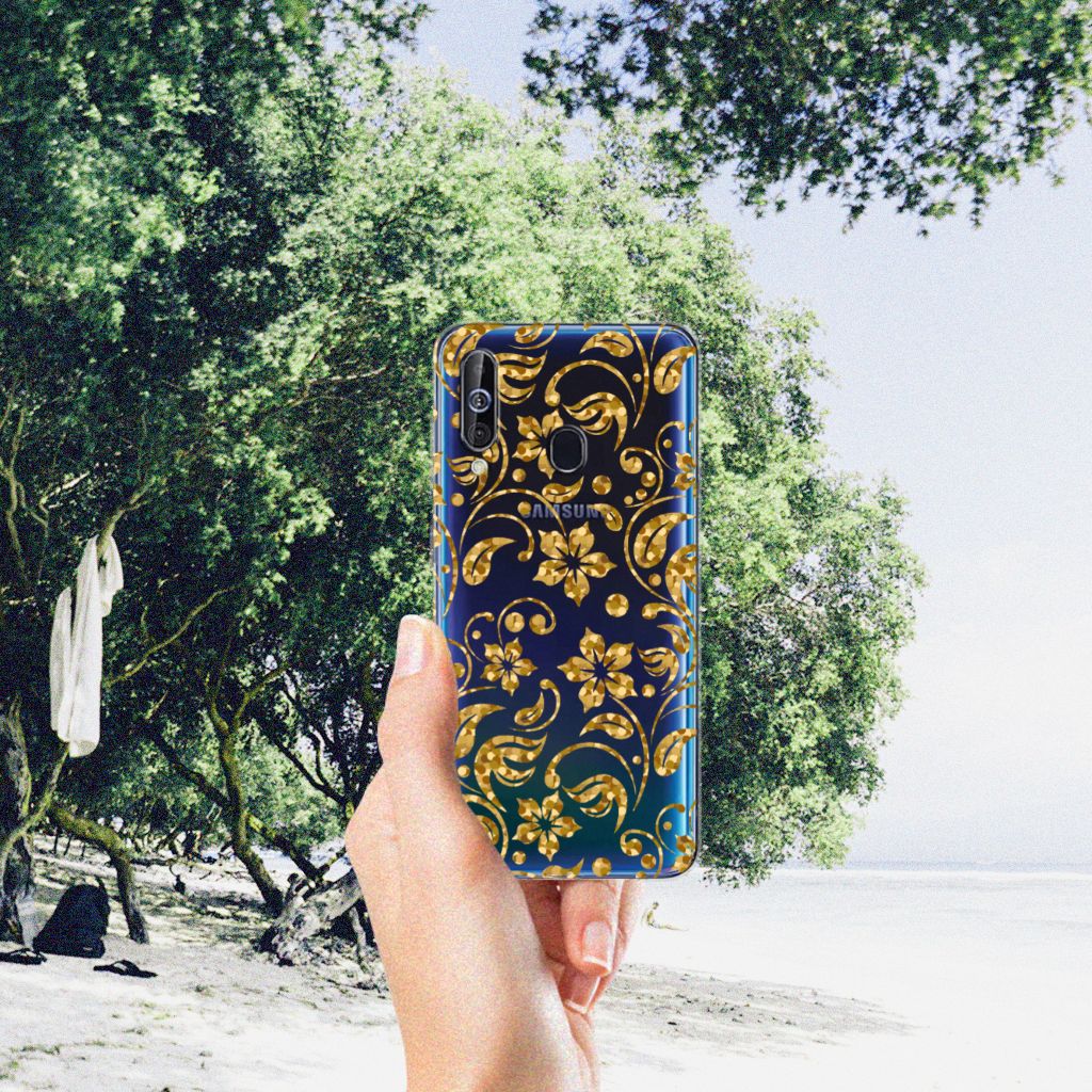Samsung Galaxy A60 TPU Case Gouden Bloemen