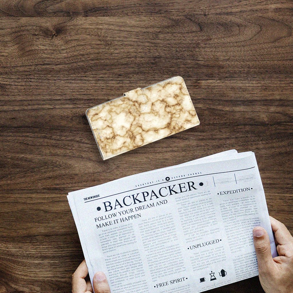 Huawei Y7 (2019) Bookcase Marmer Goud