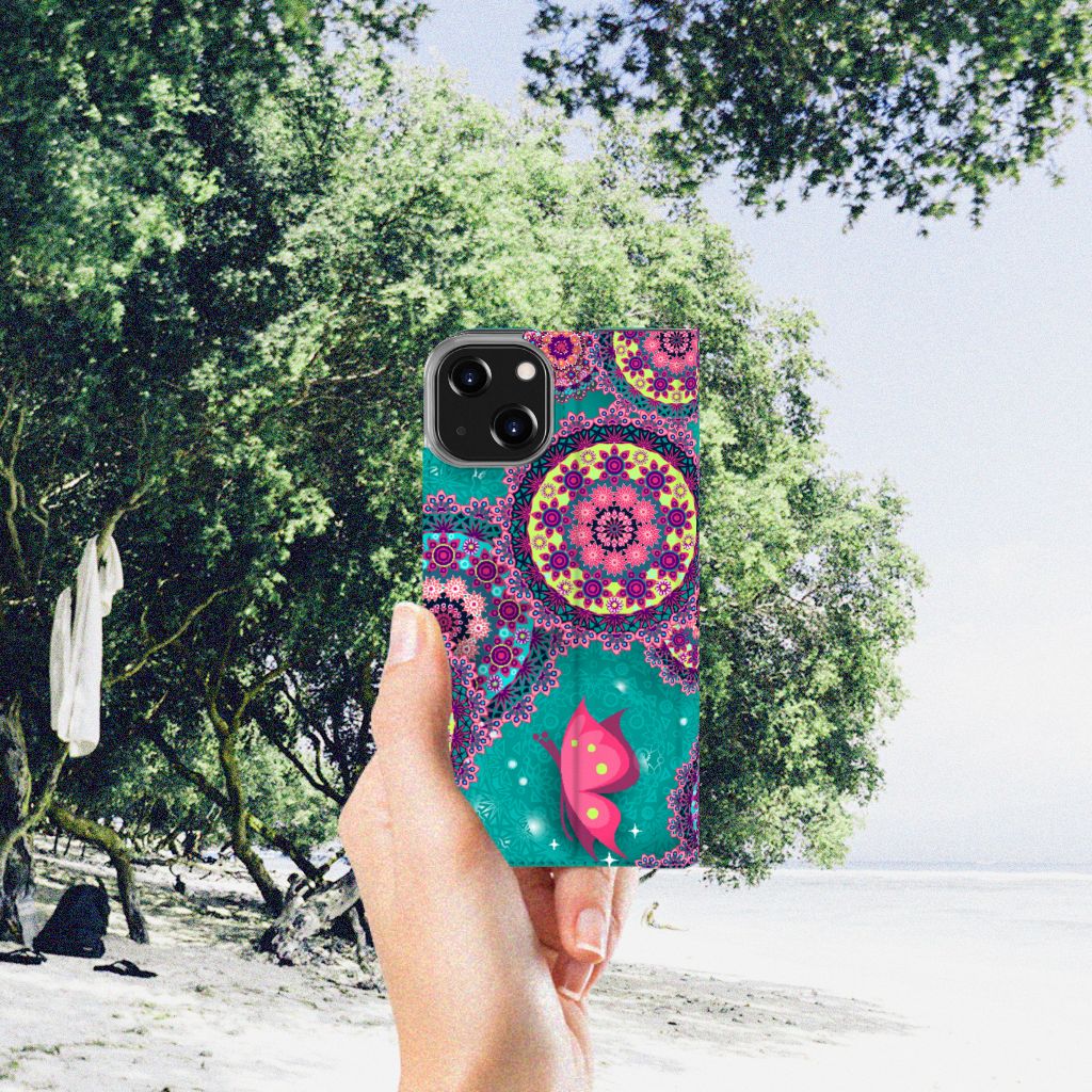 iPhone 14 Bookcase Cirkels en Vlinders - B2C Telecom