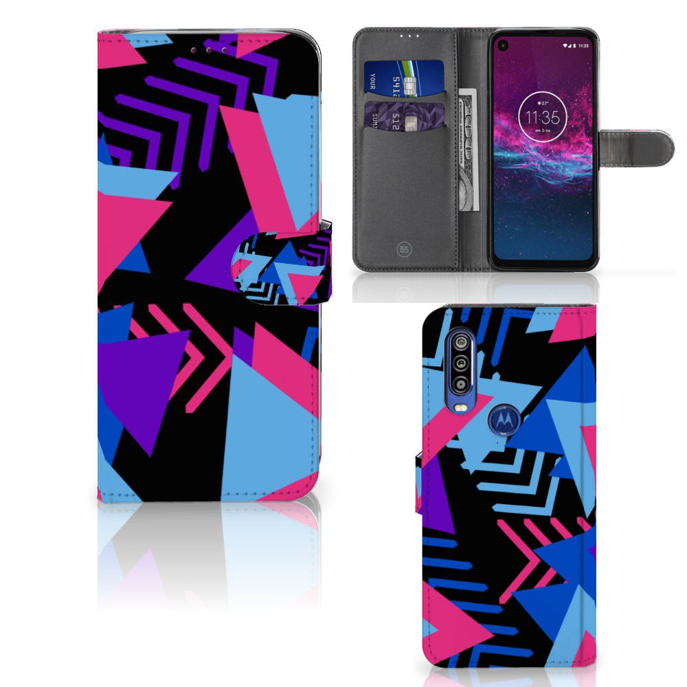 Motorola One Action Book Case Funky Triangle