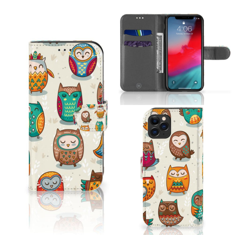 Apple iPhone 11 Pro Telefoonhoesje met Pasjes Vrolijke Uilen
