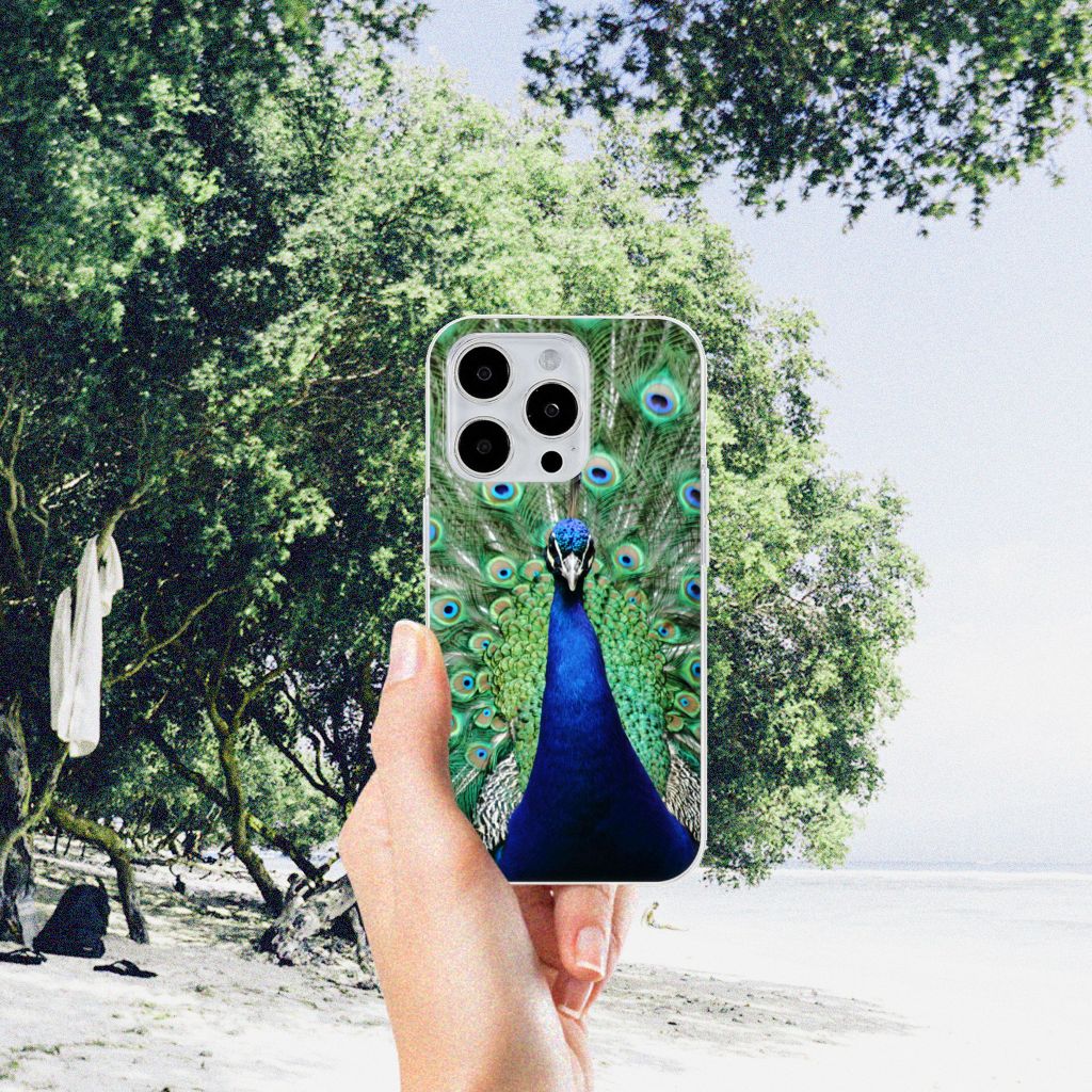 iPhone 15 Pro Max TPU Hoesje Pauw met kleurrijk pauwdesign, perfect voor een stijlvolle bescherming đŋ.