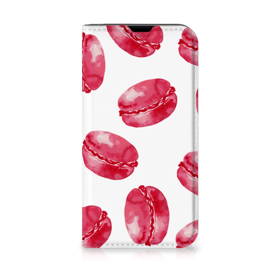iPhone 13 Mini Flip Style Cover Pink Macarons met een kleurrijk ontwerp van roze macarons đ°.